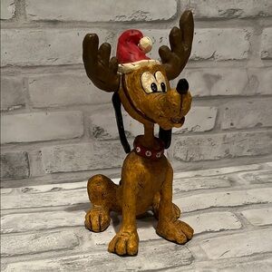 Disney Pluto Festive Reindeer Dog Figurine with Santa Hat Christmas resin